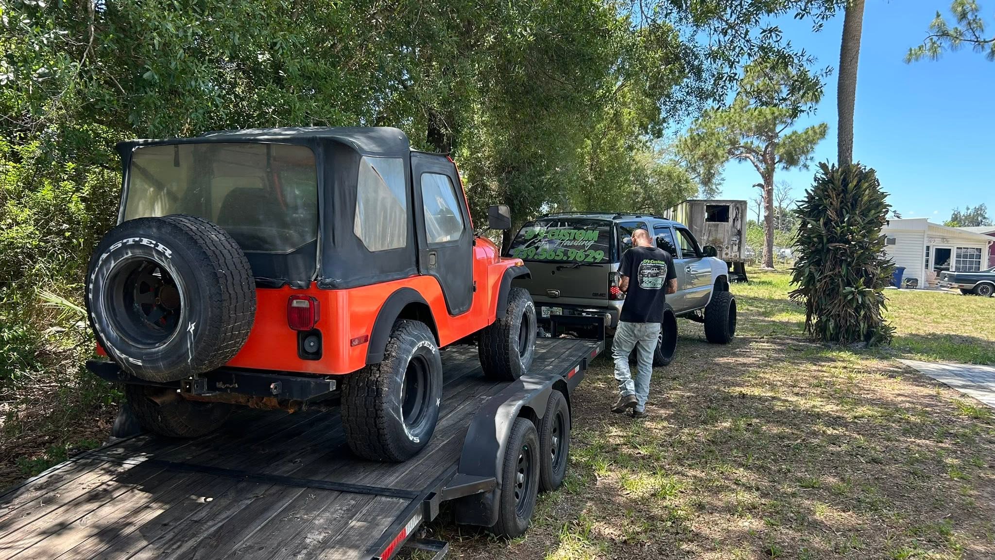 Jeep Wrangler safely hauled to its destination in Southwest Florida.